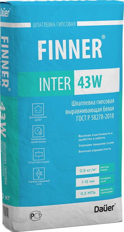 Шпатлевка гипсовая FINNER INTER 43 W выравнивающая белая